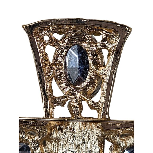 Silver Tone Rhinestone Crystal Cross Pendant or Brooch Pin Chunky Art Deco - Picture 5 of 6